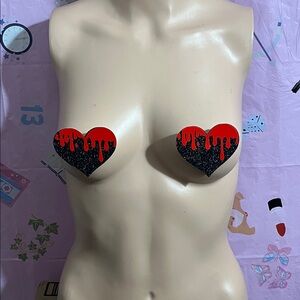 Red and Black Glitter Heart Pasties